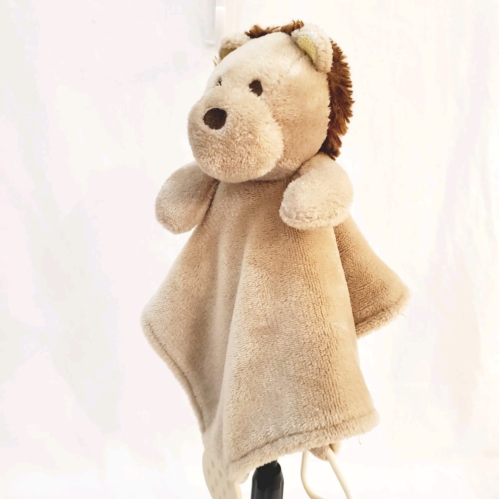 Modern Baby Snuggle Blankie Brown Lion Security Lovey Plush Rattle Teether 11"